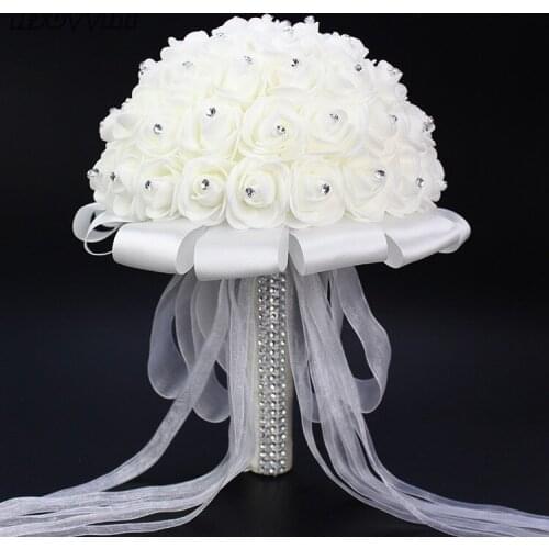 Fashion Wedding Bouquet Silk Flowers Bridesmaid Wedding Foam Flowers White Rose Bridal Bouquet Satin Noble Wedding Accessories