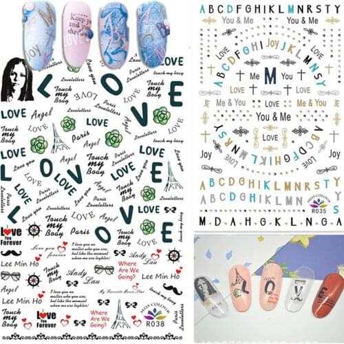 Newest R035 038 lettering design 3d nail sticker Japan Korea type DIY decal decoration tools for nail art tips