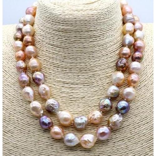 Huge AAA 35"12-13 mm genuine South Sea Pink purple Multicolor Pearl Necklace