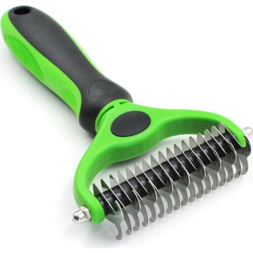 Pet Dematting Comb with Dual Sided Rake for Dogs and Cats of Gently Removes Loose Undercoat Mats Tangles and Knots Comfortable M
