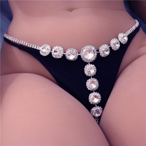Sexy Underwear Chain Round Crystal Thong Panties for Women Silver/Gold Color Rhinestone Body Waist Chain Hide-it Jewelry Gift