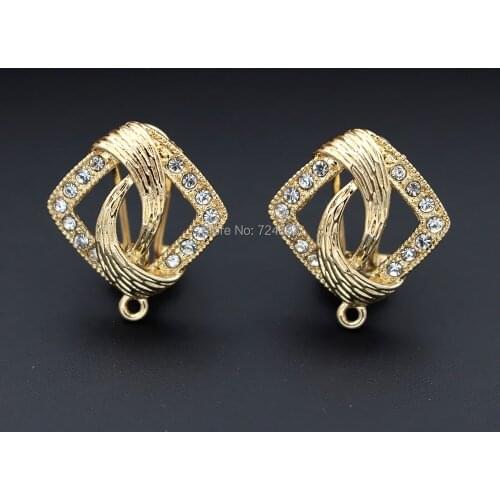 Earrings post Loop Connectors Base Paved CZ Hollow Square Clip Stud Earrings Hooks DIY African Chile Weddings Jewelry Findings