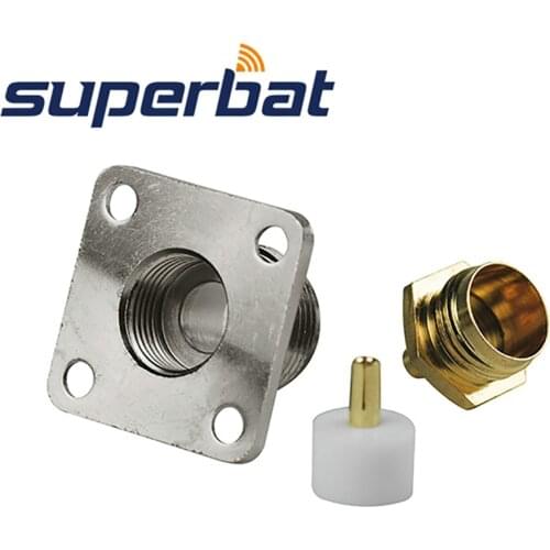 Superbat 10pcs N Solder Jack with 4 hole Panel Mount for Semi Rigid.086 Cable
