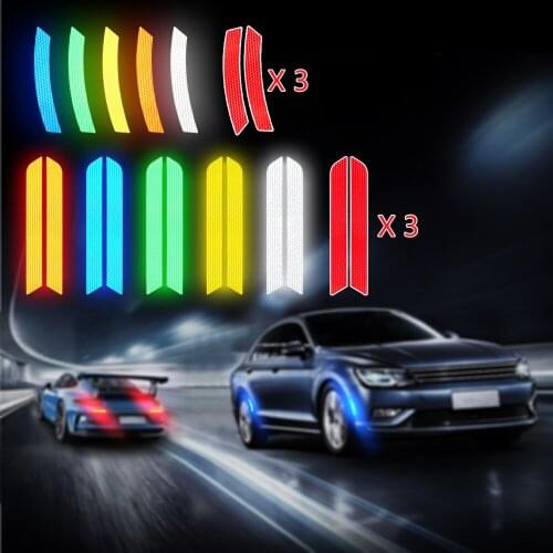 Car Trunk Tail Safety Warning Reflective Tape Strip Night Driving Safety Secure Wheel Eyebrow Decor Luminous Car Stickers 12pcs