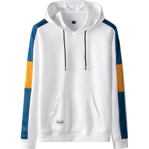 Mens Sweatshirts Fashion Casual Loose Hooded Streetwear Hip Hop Patchwork Drawstring Pocket Sweatshirts Spring Autumn