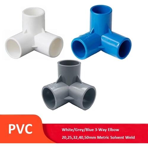 PVC 3-Way Elbow 20mm,25mm,32mm,40mm,50mm Metric Solvent Weld Pressure Pipe Fitting Pipe Connector Aquarium Pond Pool Garden DIY