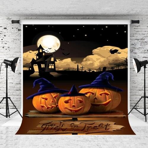 VinylBDS Halloween Theme Night Monlight Photography Backgrounds Happy Pumpkin Bat Castle Witch For Children Photo Studio