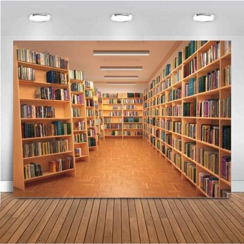 Wood Floor Roadway Bookcase Photography Backdrops Back To School Children Portrait Room 3D View Bookshelf Background Vinyl Cover