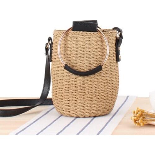 New Japanese cylinder bag simple shoulder portable dual-use straw bag travel holiday beach woven bag womens wild bag