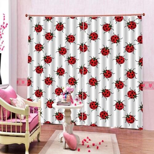 Red Animal Floating insect Window Curtain Polyester Fabric For Childrens room Bedroom Blackout Drapes Sets 2 Panels With Hooks