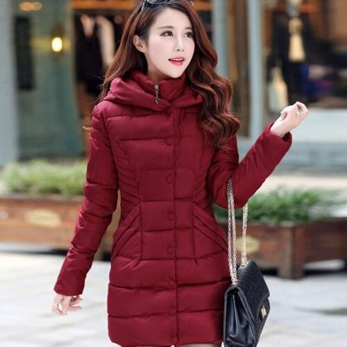 Female Mid-Long New Slim Thickening Hooded Down Cotton Jacket Parkas Jacket Coat Outerwear Sleek Minimalist Casaco Feminino C149