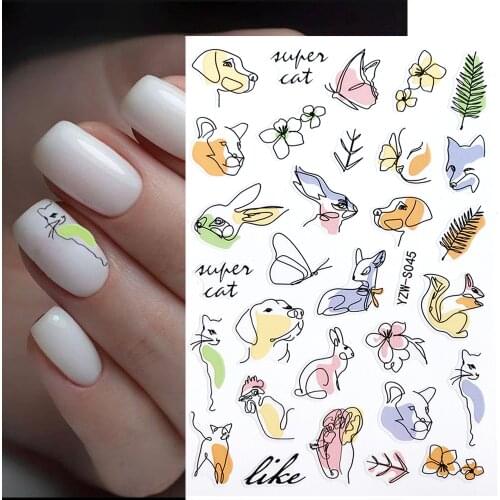 1pc 3D Nail Sticker Abstract Geometric Black Lines Flowers Animals Leaves Nail Decal Manicure Decorations Tips for Adhesive Wrap