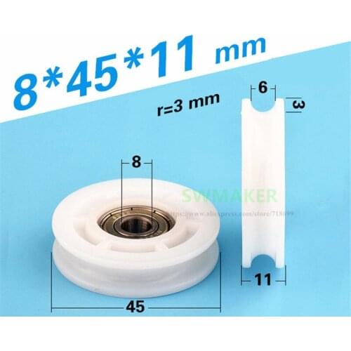 1pcs 8*45*11mm 608ZZ bearing wrapped pulley/roller, POM plastic U groove wheel