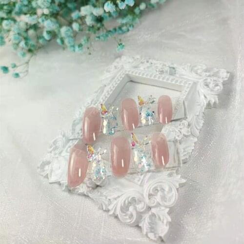 24pcs Colorful Butterfly Nail Patch Glue Type Removable Long Paragraph Fashion Manicure Save Time False Nail Patch Fake Nails