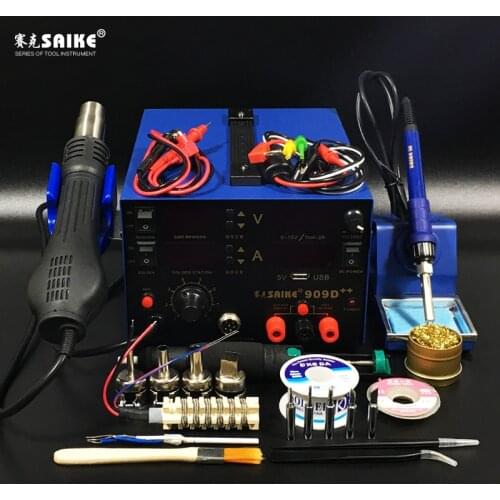 3 in1 SAIKE 909D++ Hot air gun soldering station Desoldering station DC regulated power supply 15V 2A