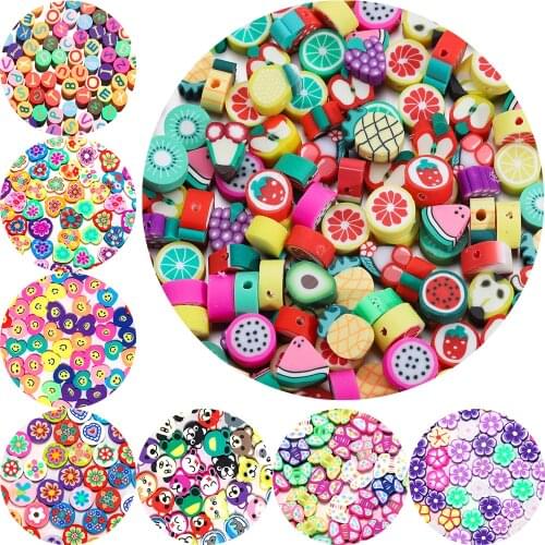 100Pcs/Lot 6-10mm Fruit/Smiley Polymer Clay Bead Mixed Color Clay Spacer Loose Beads for DIY Necklace Jewelry Making Accessories