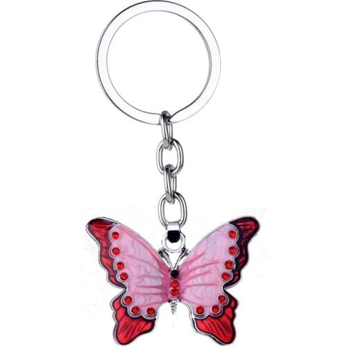 36PCs Romantic Pink Color Crystal Rhinestone Butterfly Charm Pendant Keyrings Keychains Women Men Lover Anniversary Gift Jewelry