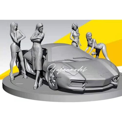 4 Resin girls, car model, resin figure