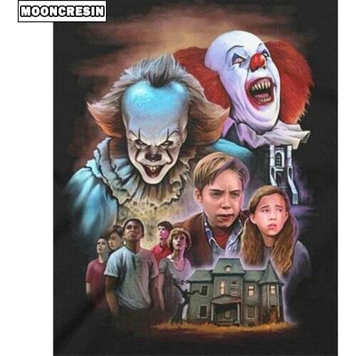 5D Diamond Painting Full Square Drill Cartoon Terror Clown Halloween Cross Stitch Diamond Embroidery Home Decoration Mosaic Kit