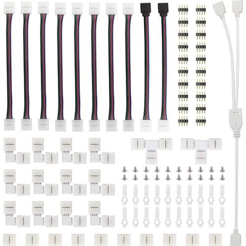 95pcs/Set 5050 4-pin LED Strip Connector Kit with T-Shaped L-Shaped Connectors Strip Jumpers Strip Clips