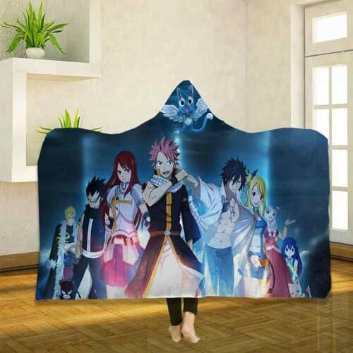 Anime Fairy Tail 3D Printing Throw Hooded Blanket Wearable Warm Fleece Bedding Office Quilts Soft Adults Travel 06