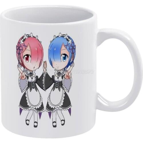 Rem Y Ram RE : Zero Chibi White Mug Ceramic Mug Creative Mug Rem Ram Re Zero Rezero Chibi Anime