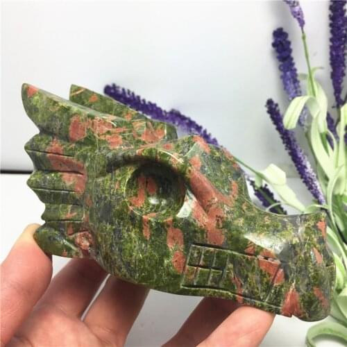Large Natural Green Nakite Crystal Dragon Head Skull Hand Carved Gemstone Reiki Healing Chakra Stone Home Decoration