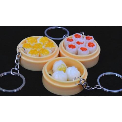 2x Simulation Food Key Chains Noodle Creative Keychain Chinese Steamed Bun Dumpling Mini Steamer Bag Pendant Keyring