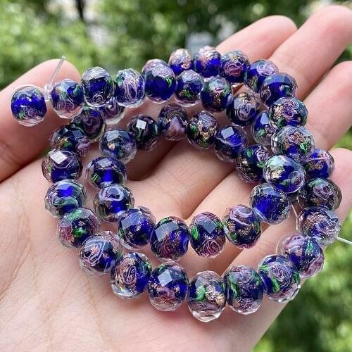 Dark Blue Transparent Flower Murano Crystal Glass Beads 10mm Bulk Faceted Lampwork Beads for Women Jewelry Making DIY Bracelets
