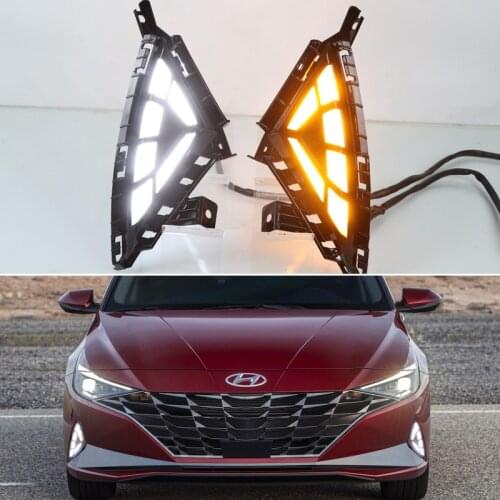 For Hyundai Elantra 2021 2022 12V Auto LED Daylights Yellow Turn Signal DRL Car Daytime Running Light Foglamps