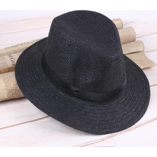 Men Straw Panama Hat Handmade Cowboy Cap Summer Beach Travel Sunhat ZJ55
