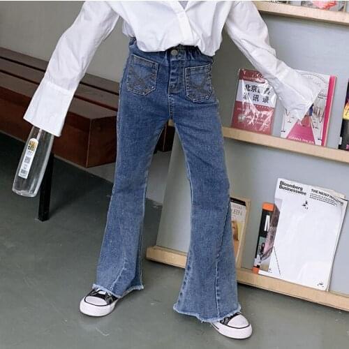 Girls High Waist Jeans 2020 Autumn New Fashion Teenage Girls Raw Boot-cut Pants Slim Fit Long Pants girl jeans clothes