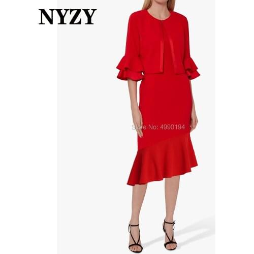 Elegant 2 Piece with Jacket Coat Ruffles Red Mother of the Bride Dresses NYZY M329 Wedding Party Dress Evening Formal Gown