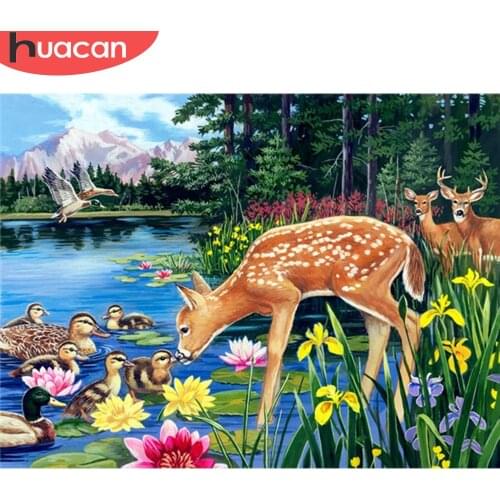 HUACAN 5D DIY Diamond Embroidery Deer Full Drill Square Rhinestone Kit Diamond Painting Animal Cross Stitch Home Decoration