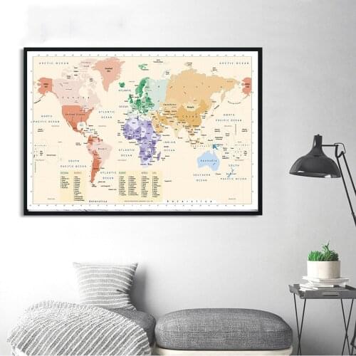 90*60cm The World Map Eco-friendly Canvas Painting Retro Decor Wall Art Poster High Quality Card Living Room Home Decoration