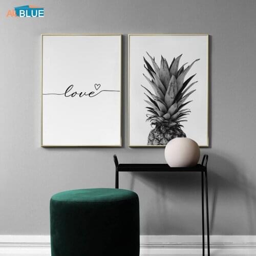 Nordic Home Decoration Paintings Love Quote Black And White Pineapple Poster Wall Art Print Canvas Picture For Living Room Decor