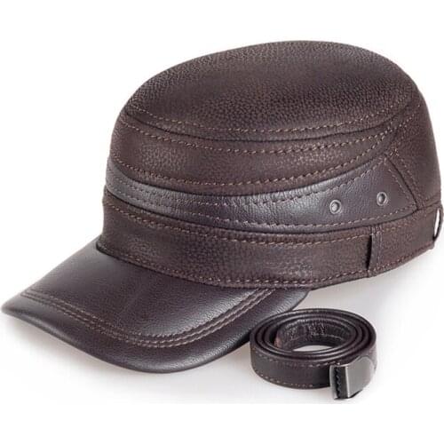 Adult New Genuine Leather Hat Warm Genuine Leather Baseball Cap Winter Outdoor Ear Protection Cap Leather Hat unisex adjustable