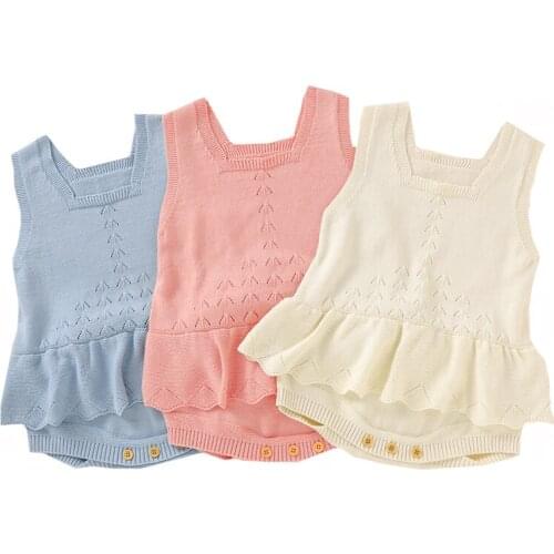 Korean Style Spring Autumn Toddler Baby Girl Knitting Sleeveless Romper Infant Baby Girls Knitting Jumpsuit Baby Girls Clothes
