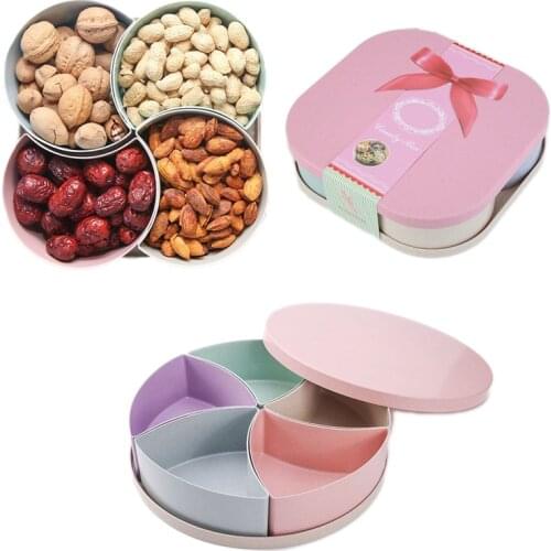 Candy Box Dessert Plates Separate Dishes With Cover Cookies Plates Colorful Multi-function Wheat Straw Children Snack Food Tray
