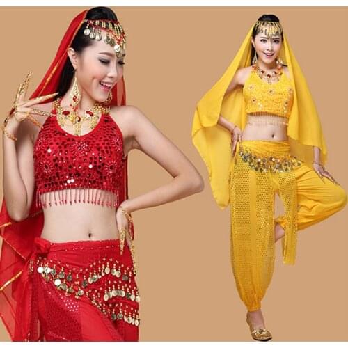 4pcs/Set Indian Dance Costumes Sets Stage Performances Oriental Belly Dance Costume Set For Women Handmade Beaded Belly Dancing