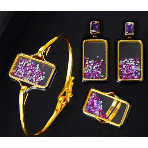 Missvikki Trendy 3PCS Jewelry Set For Women Wedding EARRING Bangle Ring Set Cubic Zircon Crystal Funny Shiny Transparent