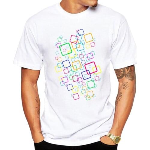 TEEHUB Fashion Square Art Design Men T-Shirt Colorful Squares Printed Tshirts Hipster Tops Short Sleeve Funny Tee