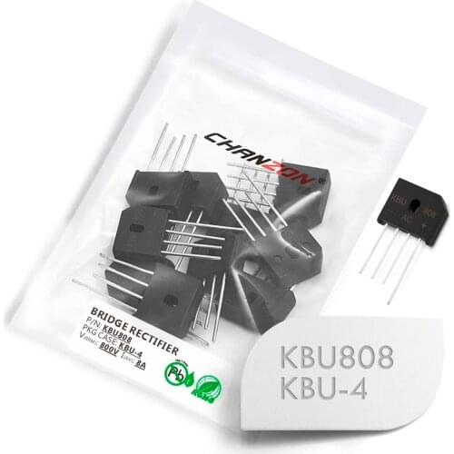 10 Pcs KBU808 Bridge Rectifier Diode 8A 800V KBU-4 (SIP-4) Single Phase Full Wave 8 Amp 800 Volt KBU 808 Silicon