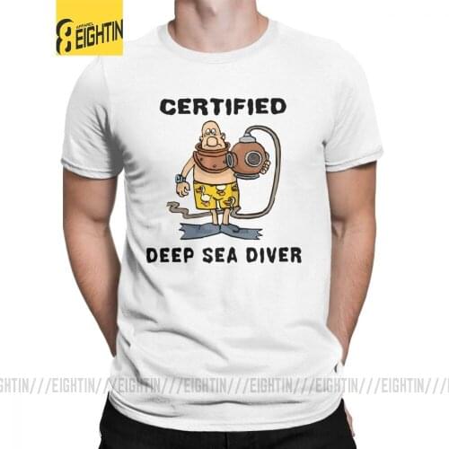 Mens T-Shirt Funny Certified Deep Sea Diver Cotton Tee Shirt Short Sleeve Scuba Dive Sports Diving T Shirt Round Neck Tops