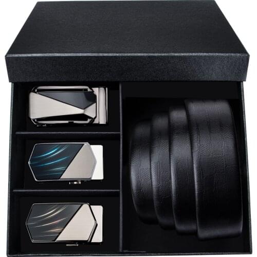 160cm Gift Box Set Men Leather Belt Black Genuine Cowhide Belt Automatic Buckle Waist Strap for Business Dropshipping Barry.Wang