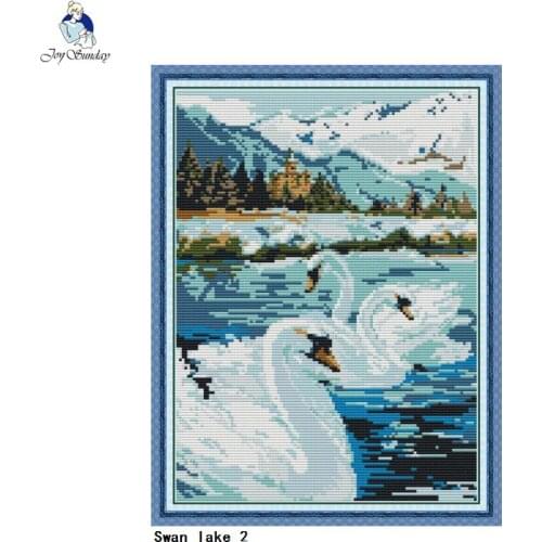 Beautiful Swan Lake scenery cross-stitch kit 14CT 11CT animal pattern canvas printing embroidery needlework set wall decoration