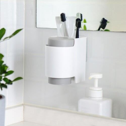Toothbrush Holder Plastic Wall Mounted Toothpaste Rack With Cup Punch Free Toothbrush Holder For Children Adult Bathroom Product