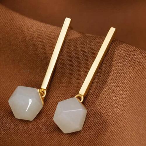 Natural White Jadeite Earrings S925 Silver Hetian Jadeite Dangle Earrings Vintage Earrings