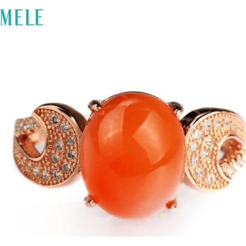 Natural red agate silver ring, oval shape 7mm*9mm, flexible ring size, elegant and exquisite