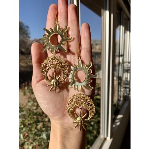 Celestial Mirror & Sun/Moon Statement Earrings